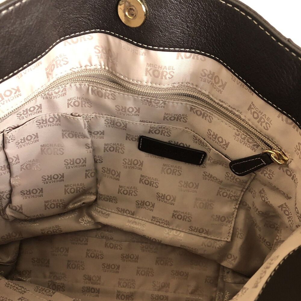 Michael Kors Brown Leather Hand Bag Chain Link & Leather Dual Shoulder Straps‎ - Picture 9 of 16